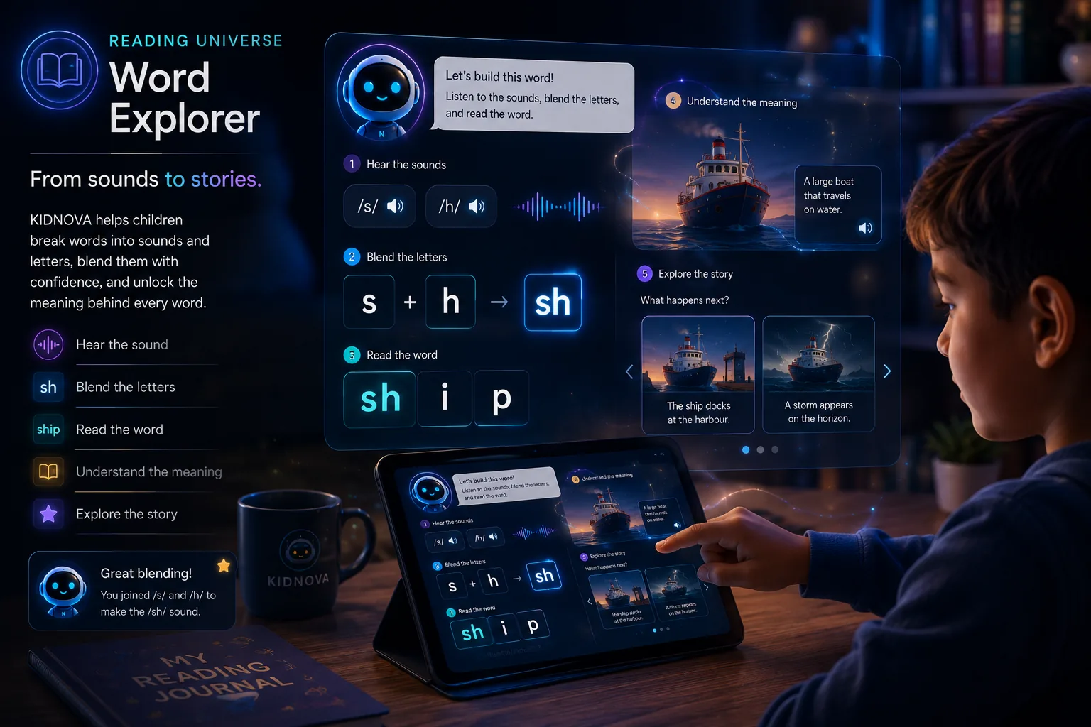 Concept visual for the KIDNOVA Word Explorer reading universe